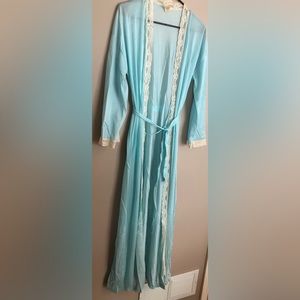 Vintage MOVIE STAR Blue Long Slinky Robe  Size M